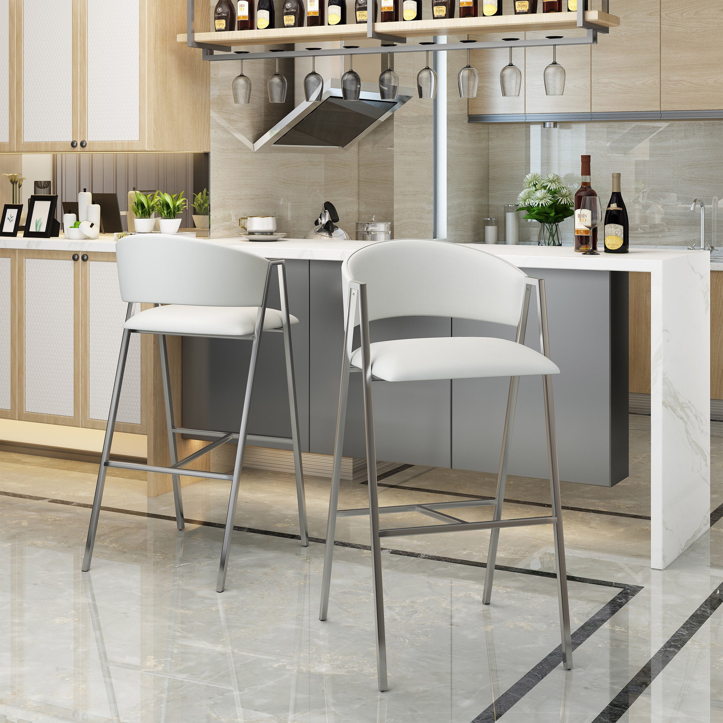 Noble House Modern Leather 28.25 Inch Barstool,Ivory