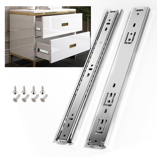 Shuhang 10 pares de guías para cajones de extensión completa 8 10 12 14 16 18 20 22 24 pulgadas Rieles con rodamiento de bolas Capacidad de carga de 100 lb Montaje lateral Gabinete Cómoda Deslizadores
