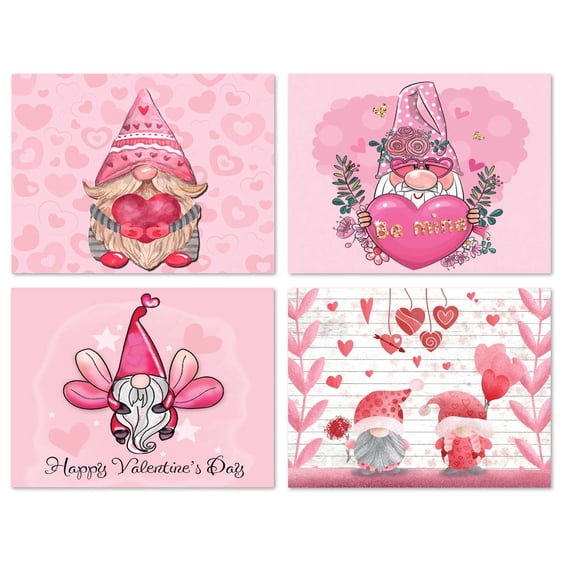 Small World Greetings Whimsical Gnomes Valentine’s Day Cards 24 Count - Blank Inside with Envelopes - A2 Size 5.5”x4.25” - Friends, Family, and More