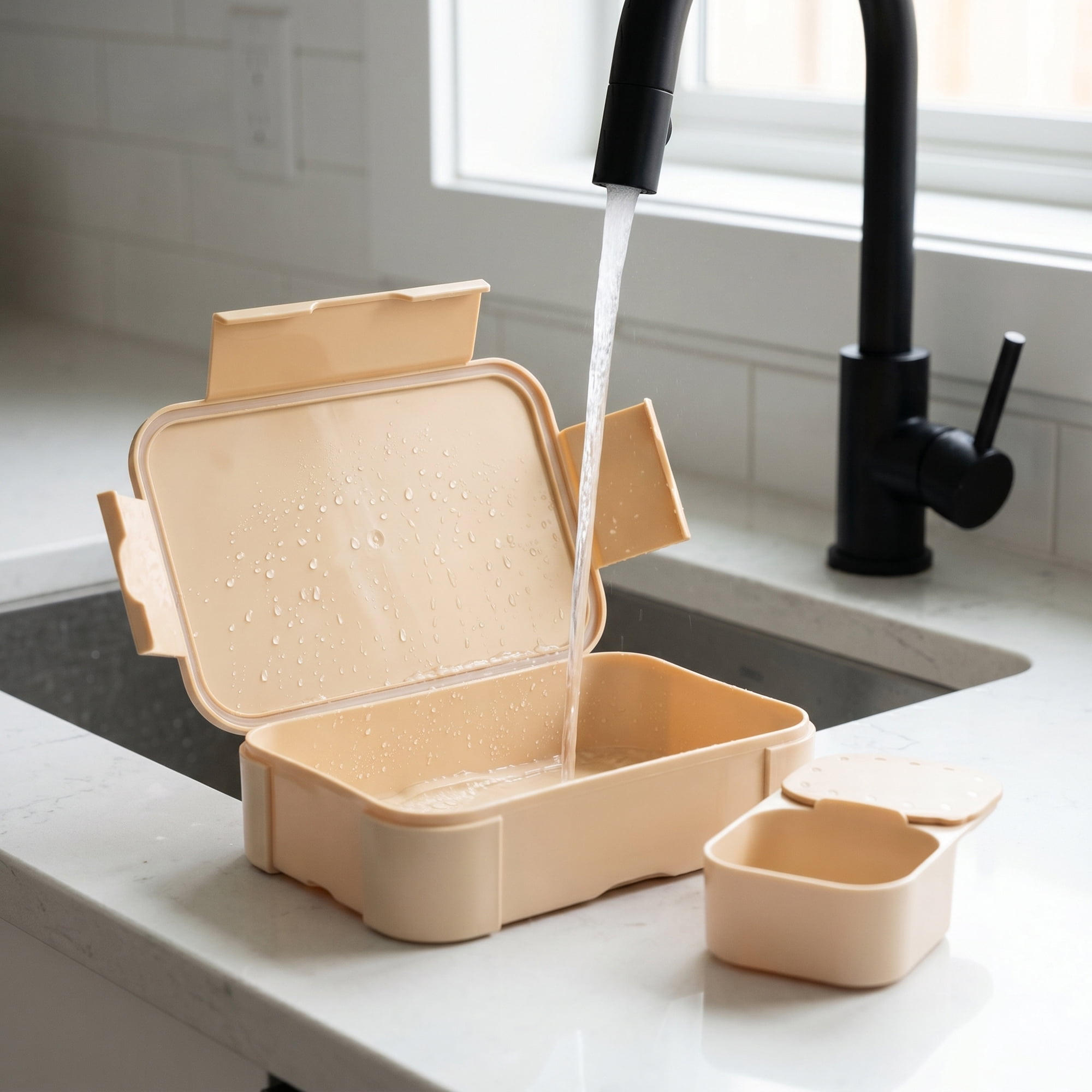Unique Bargains 2-Compartment Leak-Proof Meal Lunch Bento Box Khaki
