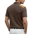 thumbnail image 4 of Corduroy Accent Polo Shirts for Men Stand Collar Short Sleeve Quarter Button Placket Casual Loose Fit Waffle Fabric Daily Wear Polo Shirts, #01 Brown, L, 4 of 4