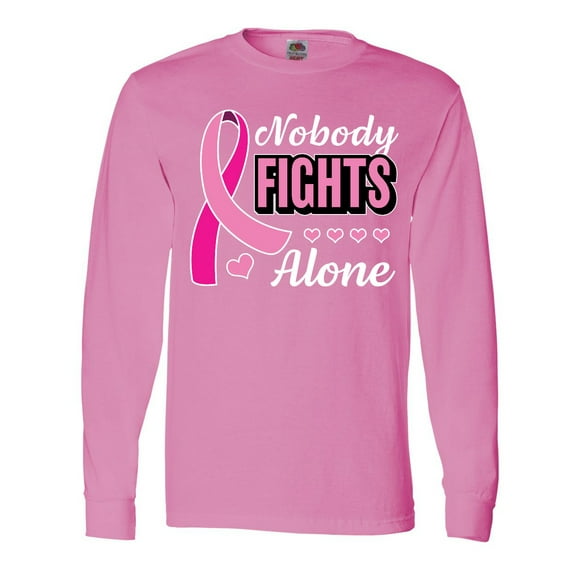 Inktastic Breast Cancer Awareness Nobody Fights Alone Pink Ribbon Long Sleeve T-Shirt