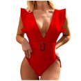 thumbnail image 2 of BONIXOOM Women's Solid Color Sexy Ruffled Backless Chest Pad Swimsuit Beachwear Set, 2 of 6