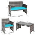 thumbnail image 2 of Gymax 4PCS Patio Outdoor Rattan Conversation Furniture Set w/ Turquoise Cushion, 2 of 10