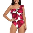 thumbnail image 2 of Yiaed Tulips Flowers Print Women One Piece Swimsuits Tummy Control One Shoulder Bathing Suits Pattern Ruffle Swimwear-X-Large, 2 of 8