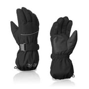 Winter warm gloves for children, outdoor gloves, ski gloves, solid color, windproof, waterproof and wear-resistant black M