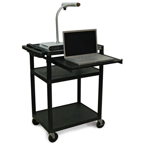Luxor 3-Shelf A/V Cart with Electric and Front Pullout Shelf, Black