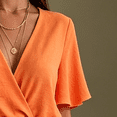 thumbnail image 4 of Morttic Women's Solid Color V-Neck Short Sleeve Laced Waist Ruffle Hem With Pockets Loose Fit Summer Beach Jumpsuit Orange，XL, 4 of 6