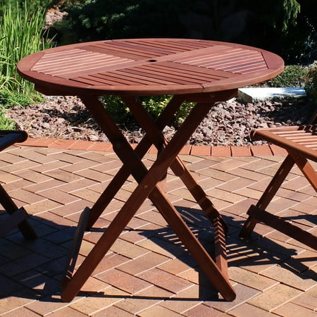 Sunnydaze Meranti Wood Folding 35 5, Foldable Round Outdoor Dining Table
