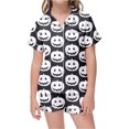 thumbnail image 4 of Halloween Pajamas Kids Size 10-11 Years Girls Nightwear Pumpkin Bat Print Short Sleeve Top with Shorts Soft Pjs for Girls Light Gray, 4 of 4