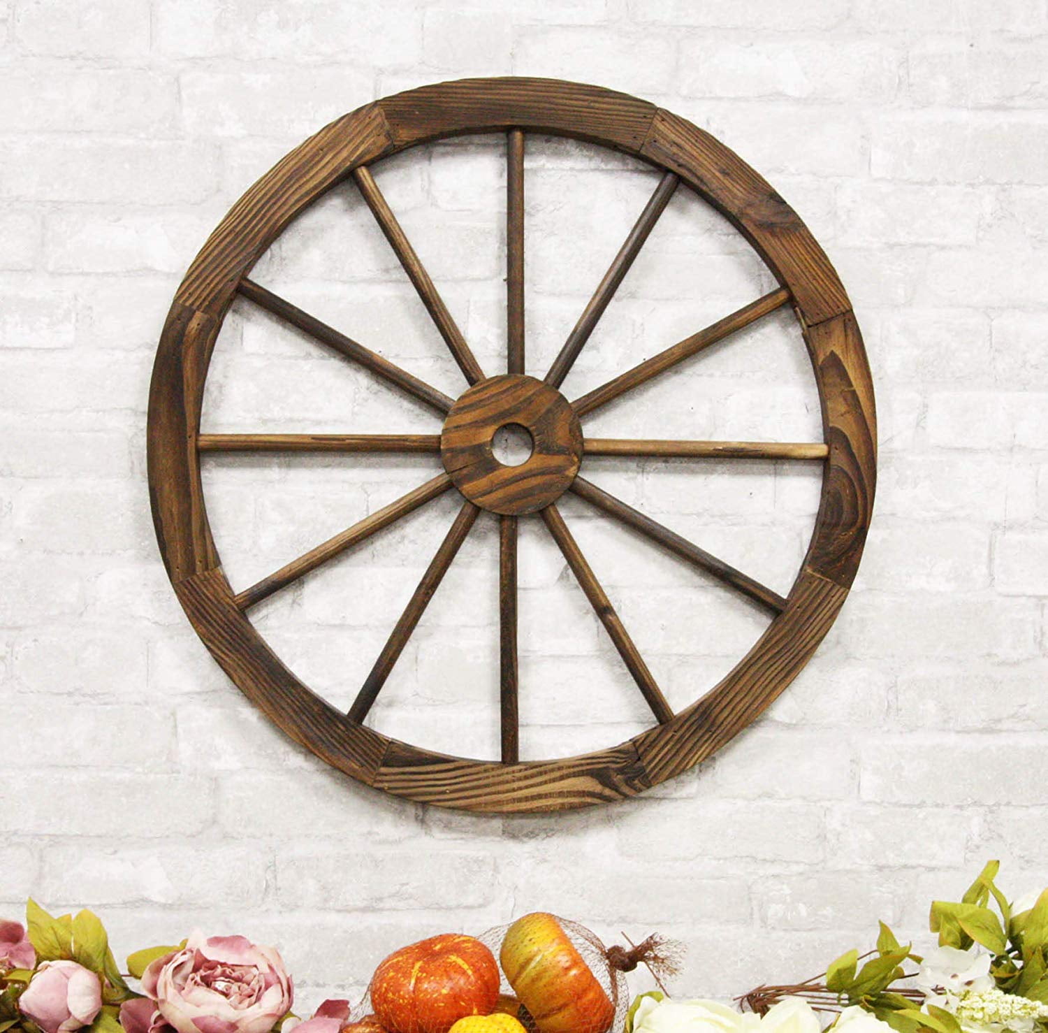 Ebros Gift Oversized 24.5" Wide Vintage Rustic Round Wood Cartwheel Wagon Wheel Wall Decor 3D 