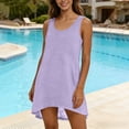 thumbnail image 2 of Makaor A Line Dresses for Women Mini Plus Size Sleeveless Dress Solid Scoop Neck Beach Vacation Clothes Purple 2XL, 2 of 7