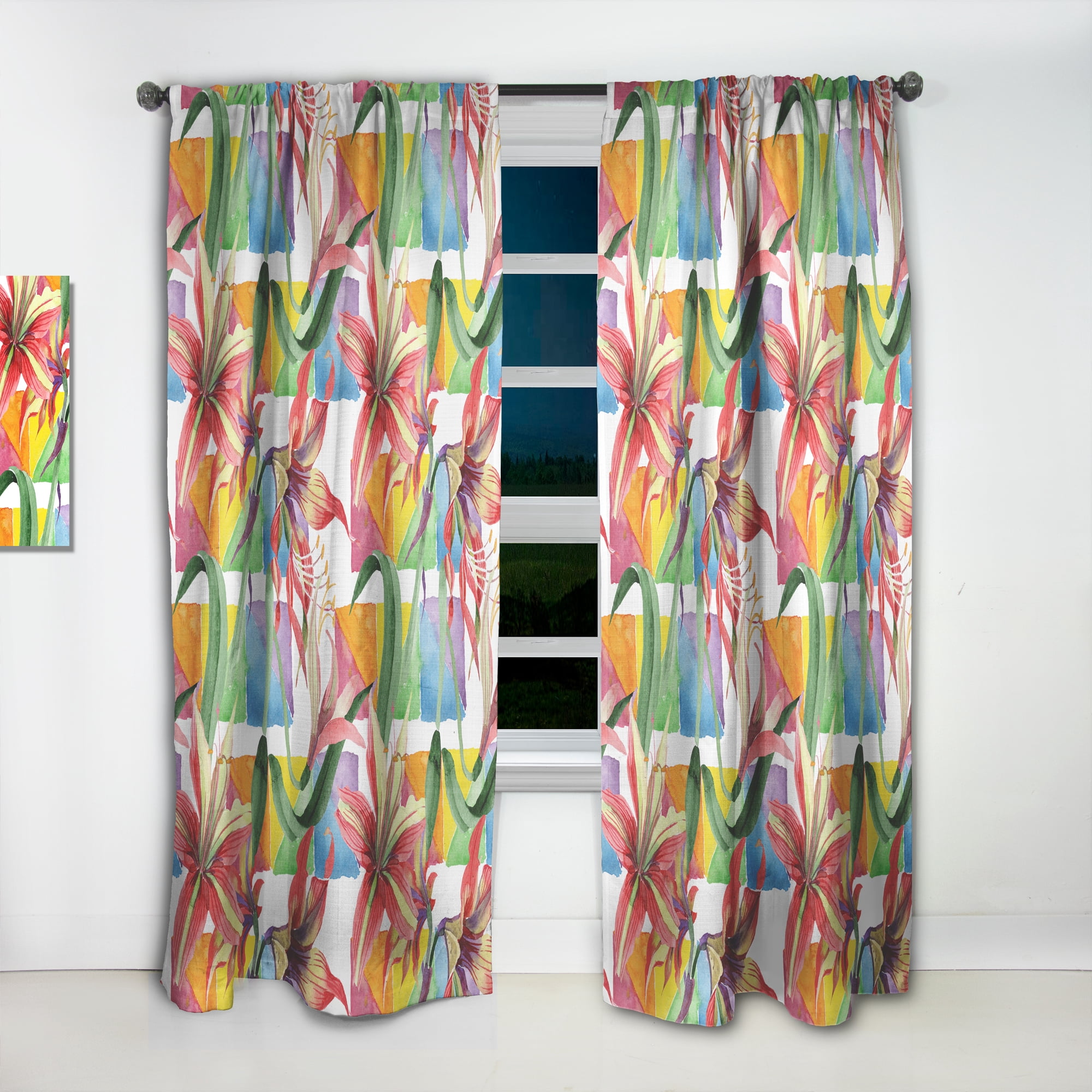 Designart 'Retro Floral Botanical XIII' Mid-Century Modern Curtain Panel