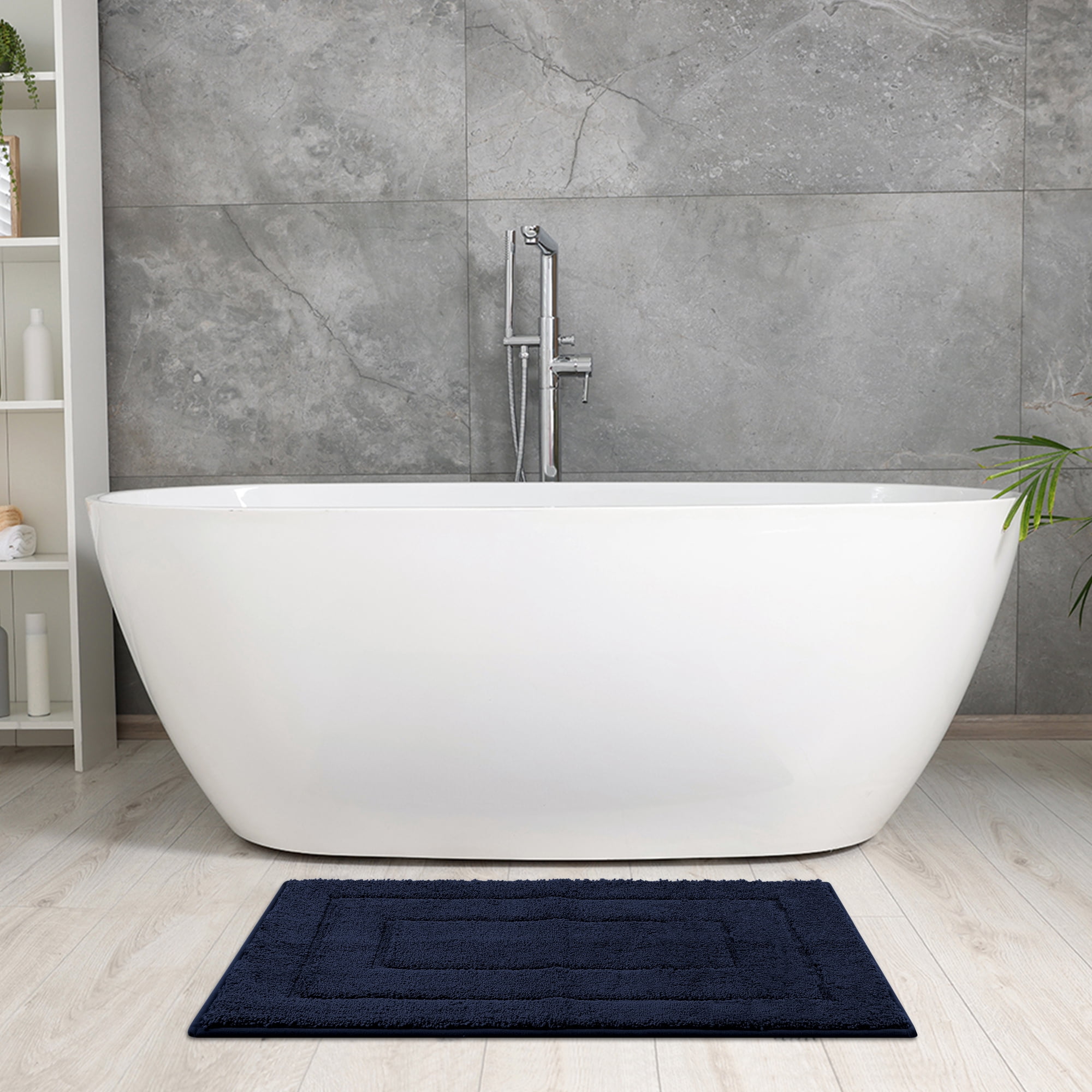 Unique Bargains Geometry Bathroom Rug Mat Soft Absorbent Non-Slip Comfortable Bath Rugs Dark Blue 16" x 24"