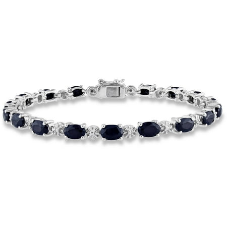 - Noir 11-1/6 Carat T.G.W. Black Sapphire and Diamond-Accent Sterling Silver Tennis Bracelet, 7.25