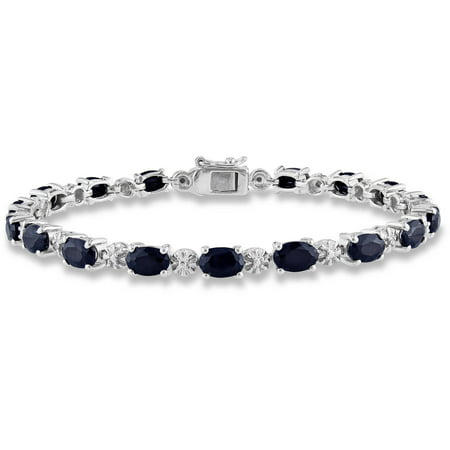 Miabella Noir 11-1/6 Carat T.G.W. Black Sapphire and Diamond-Accent Sterling Silver Tennis Bracelet, 7.25
