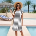 thumbnail image 4 of Womens Striped Summer Dresses 2025 Crewneck Cap Sleeve Color Block Casual A Line Tshirt Dress White One size, 4 of 9