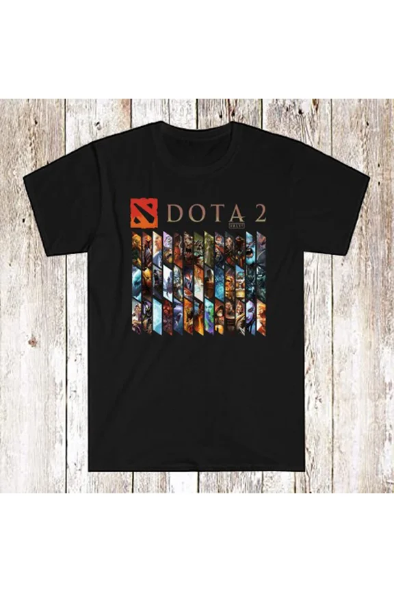 VINTAGE DOTA 2 Heroes Men's Black T-Shirt Size S-5XL