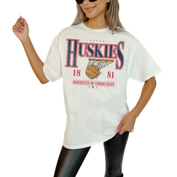 Women's Gameday Couture White UConn Huskies On Point Oversized T-Shirt