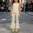 thumbnail image 4 of BLVB Toddler Girl Clothes Summer Outfit Sleeveless Ribbed Knit Cami Shirts Camisole Tops Flare Pants Striped 2PCS Set 2-8T(Beige,3-4 Years), 4 of 5