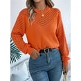 thumbnail image 5 of Women'S Crochet Sweaters Crew Neck Long Sleeve Cute Hollow Out Cotton Pullover Knit Tops Orange Color M, 5 of 9