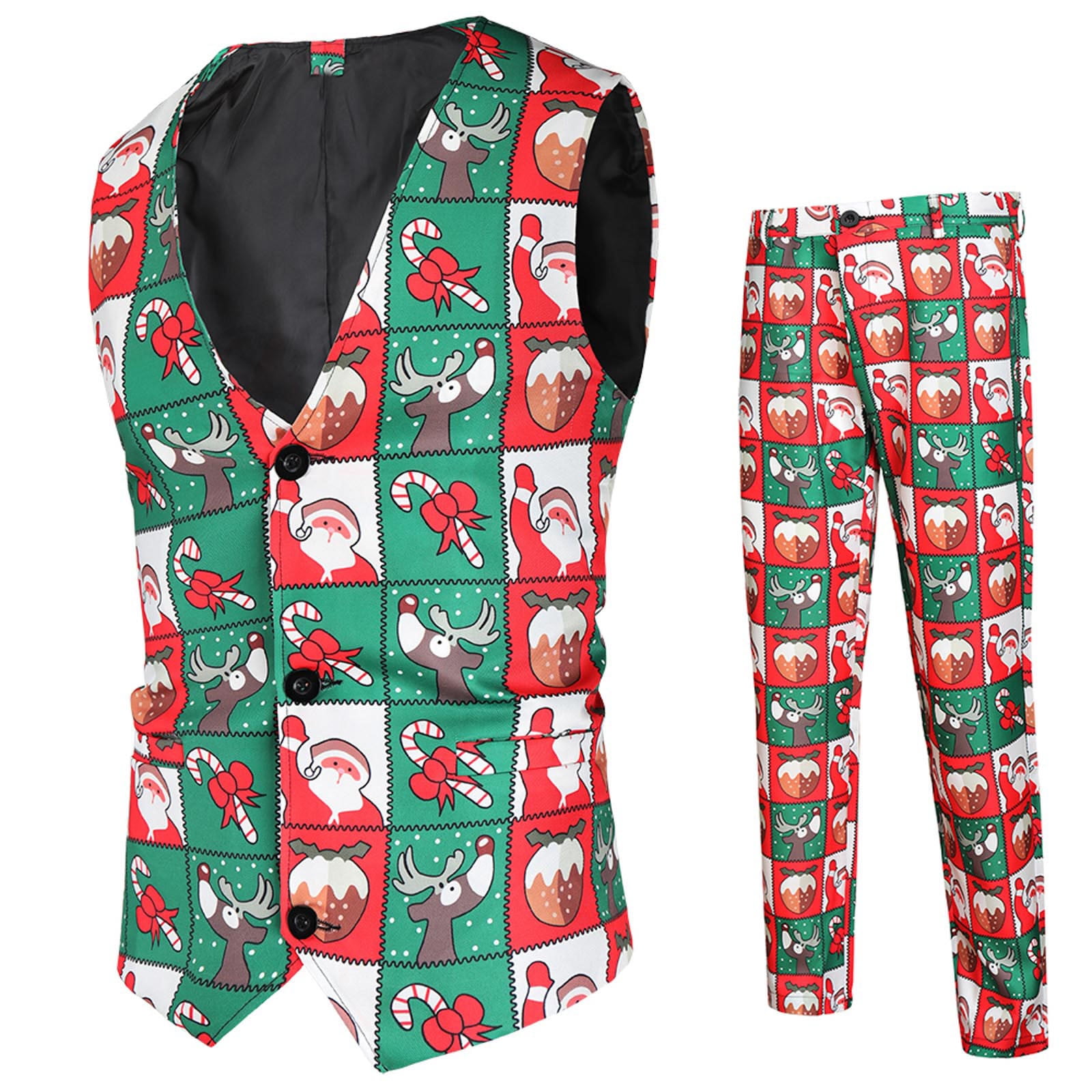 DEXIANG Men Fashion Print Christmas Printed Suit Jacket Trousers
