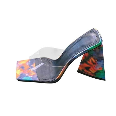 

Cglfd Women S Color Matching High Heeled Shaped Heel Slippers Roman Sandals