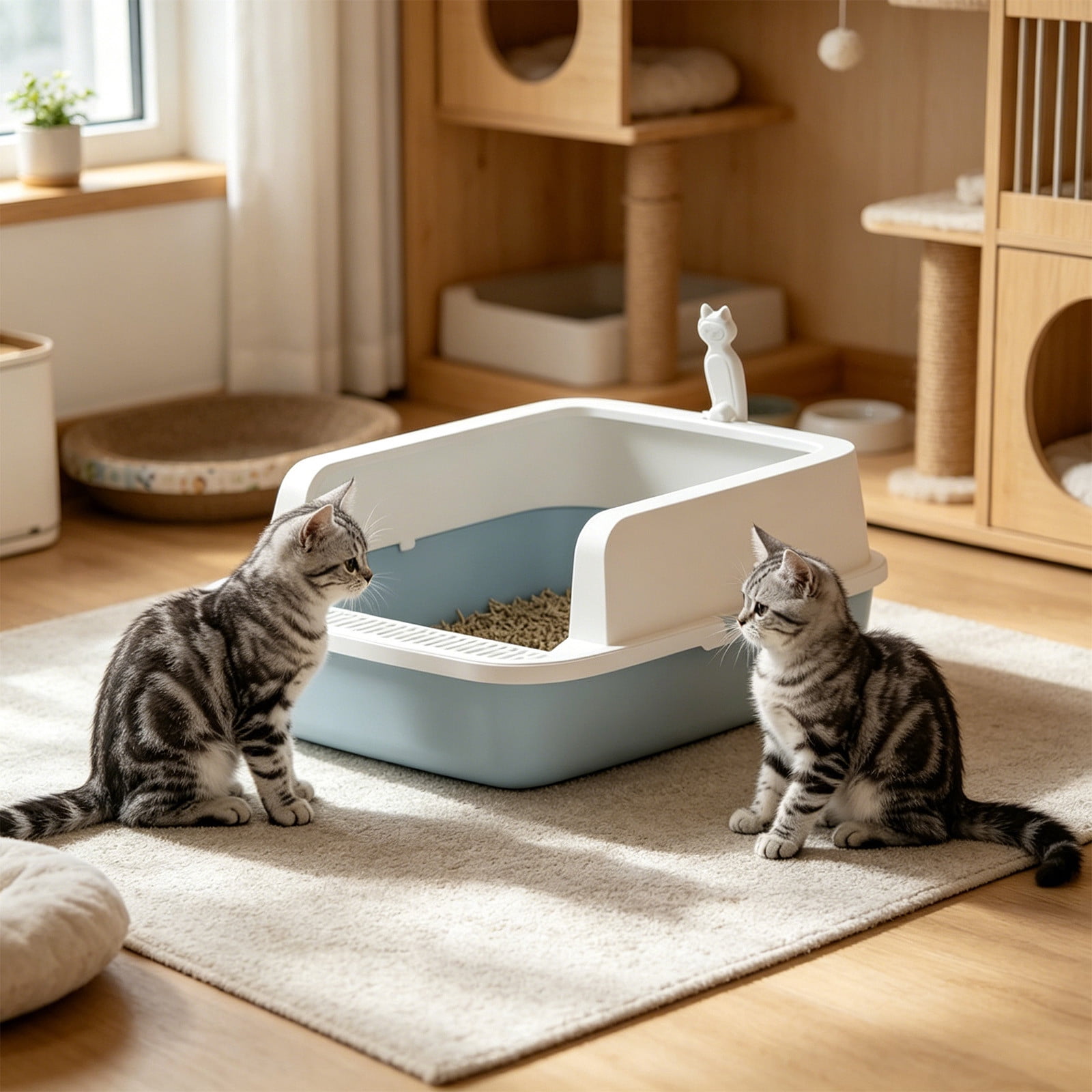 2026 New Open Top Cat Litter Box, High Wall Semi Enclosed Pet Litter Tray for Home Living Room, Non Slide Bottom & Easy to Clean, 15.75x11.81x6.69in Blue
