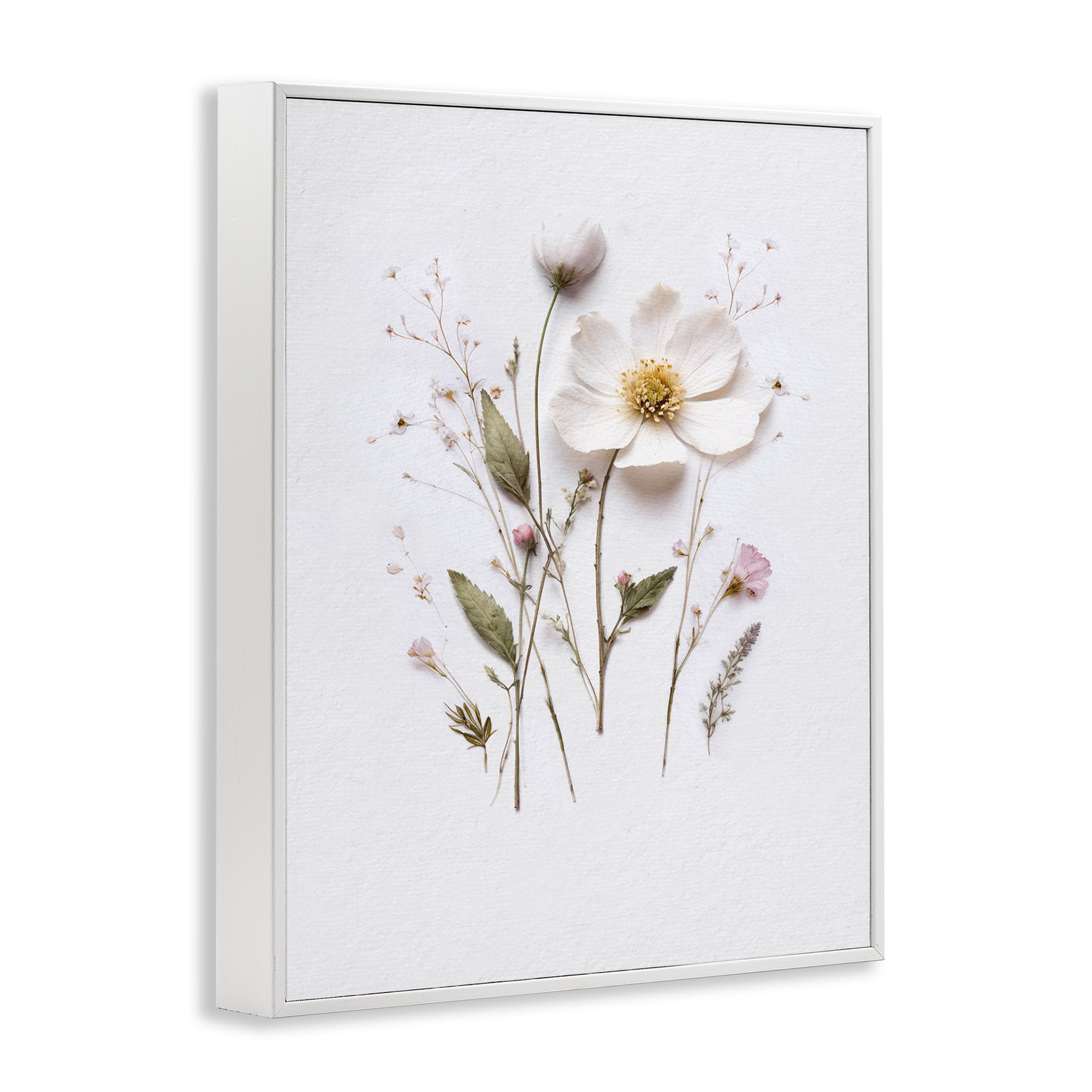 Delicate Pressed Flower Sprigs White Framed Giclee Art, design by Lettered and Lined