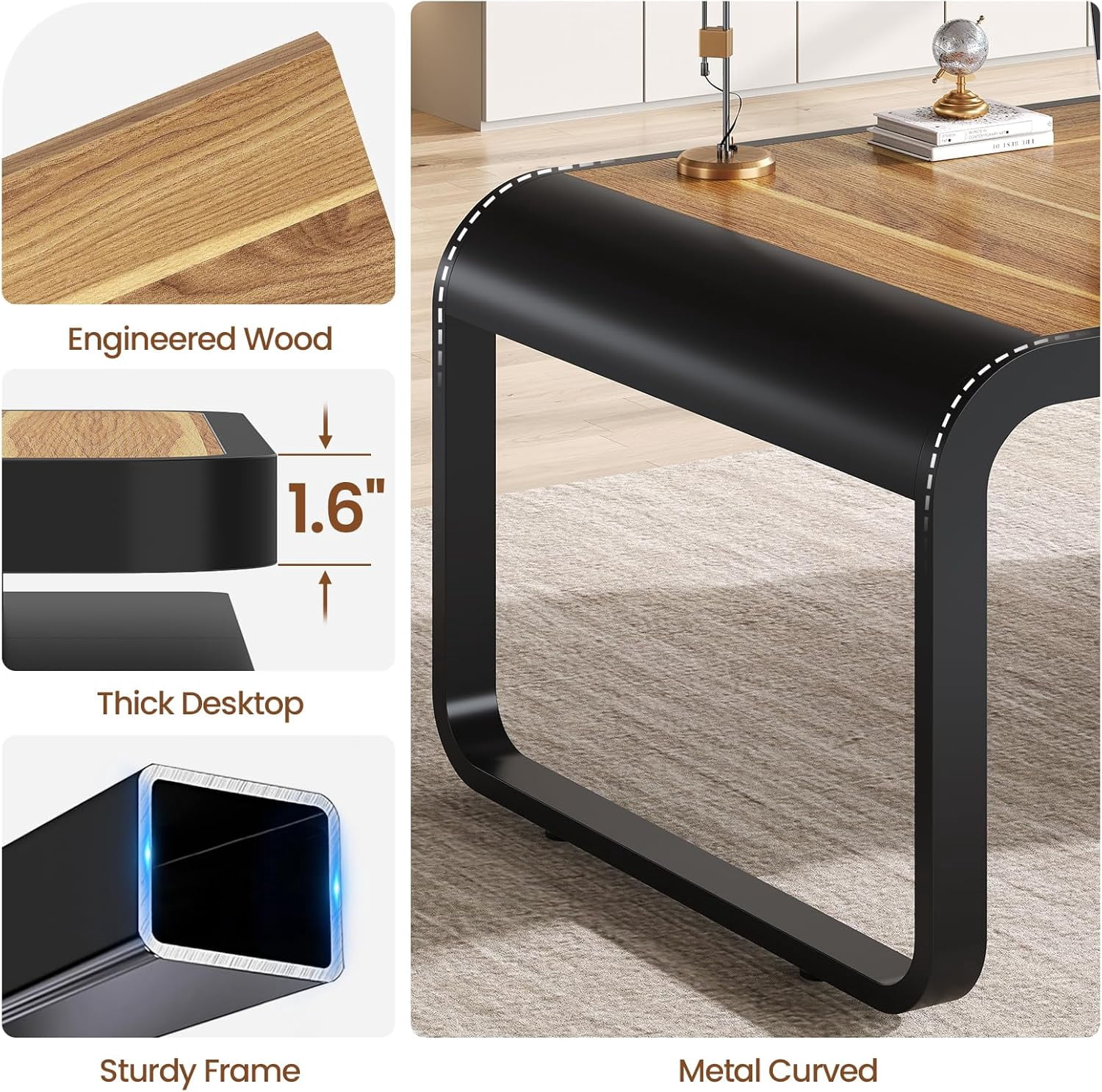 70.9" Executive Desk with Drawers and Power Outlets, Modern Office Desk with Shelf and Large Desktop, Computer Desk Study Table with Storage, Rustic Brown