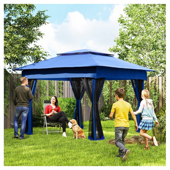 11x11 Outdoor Pop Up Gazebo Canopy, Blue Patio Shelter with Netting & Carry Bag