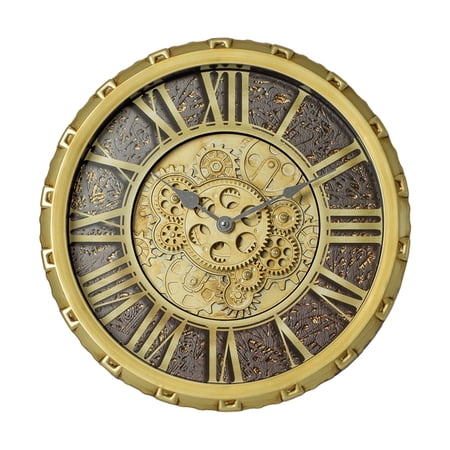 TIMESS 15 Vintage Gear Wall Clock, Silent Non-Ticking, Battery Operated, Roman Numerals