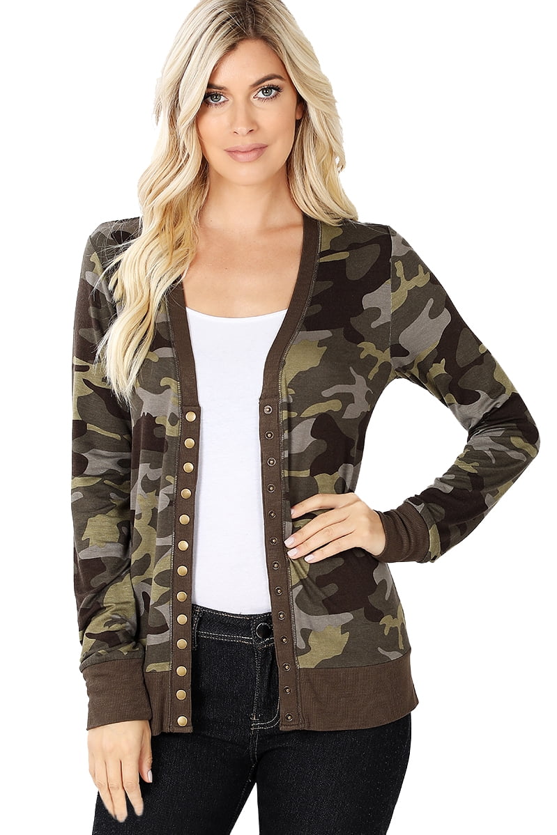 Camo Print Spring Snap Button Cardigan 