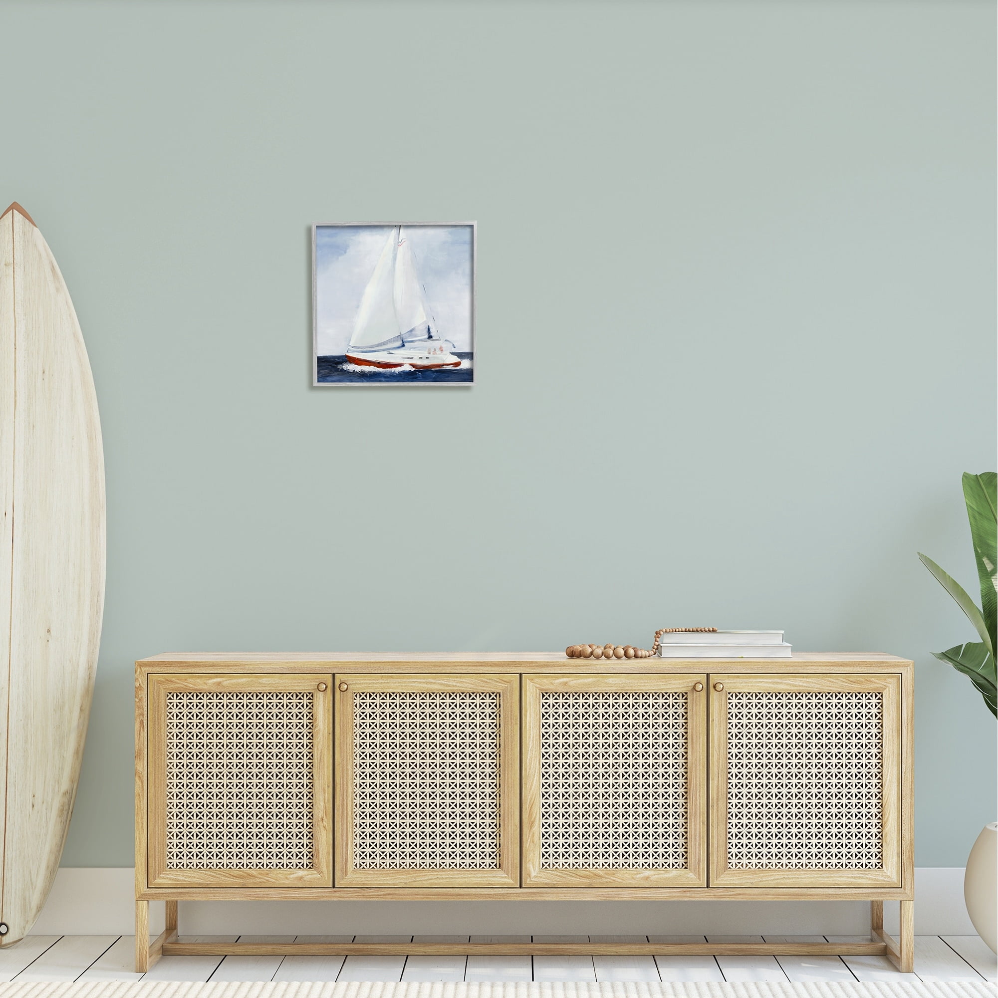 Stupell Industries Sail Boat Against Cloudy Sky Ocean Foam Splashing Framed Wall Art, 12 x 12, Design by Jill Martin