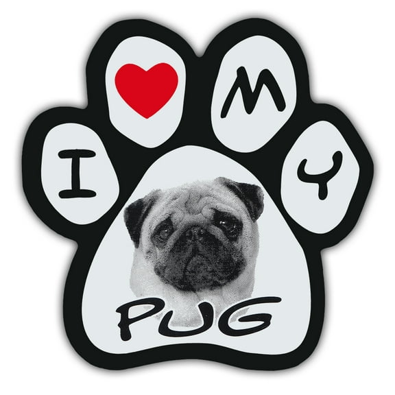 Picture Paws | Dog Paw Shaped Magnets: I Love My Pug | Car Magnet