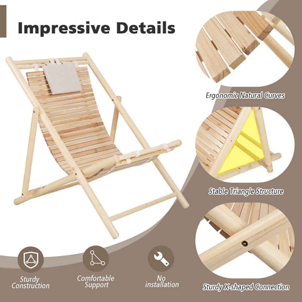 Aimee Lii Solid Fir Wood Lounge Chair with 3-Level Adjustable Backrest and Soft Padded Headrest, Patio Loungers, Natural Aimee Lii Solid Fir Wood Lounge Chair with 3-Level Adjustable Backrest and Soft Padded Headrest, Patio Loungers, Natural