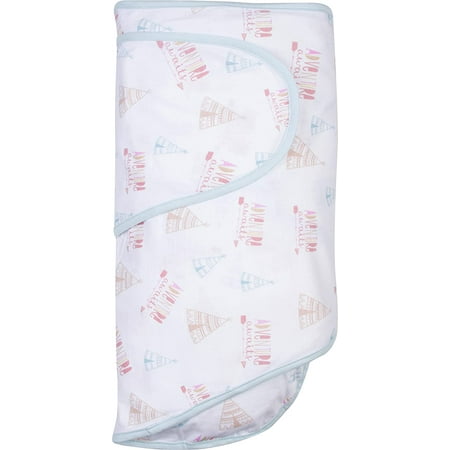 UPC: 0748252342744 | Miracle Blanket Baby Sleep Wearable Swaddle Wrap for Newborn Infant Boy or Girl 0-3 Months – Adventure Awaits pattern with Light Blue Trim