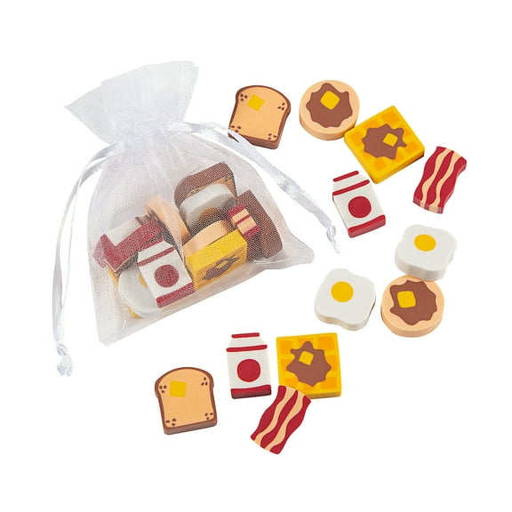 Breakfast Food Erasers in Bags - 12 Pieces