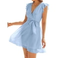 thumbnail image 3 of SUNSIOM Robe de Maternité Décontractée pour Femme, Manches à Volants, Portefeuille, Col en V, Pois Suisses, Robe de Grossesse, Robe d'Été avec Ceinture, 3 of 5