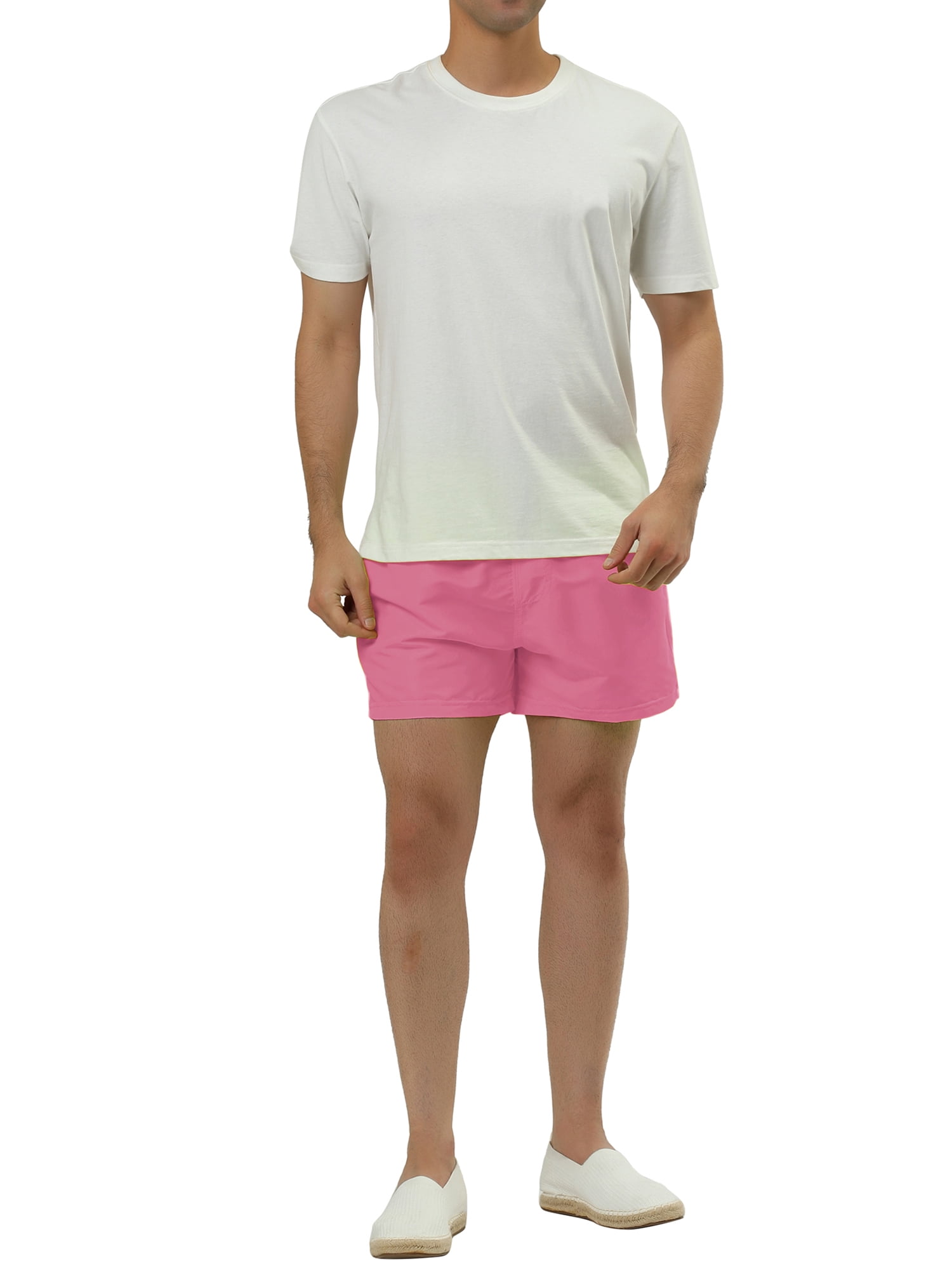 Unique Bargains Men's Summer Lightweight Solid Color Mesh Lining Beach Swim Shorts 30 Pink