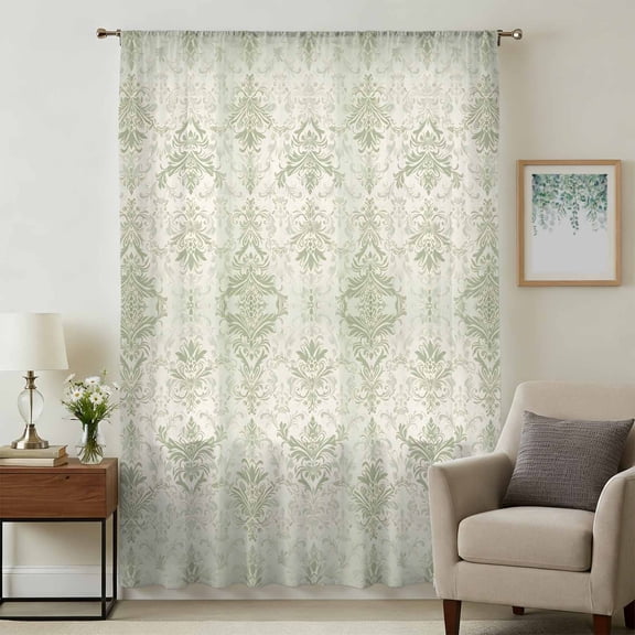 Sage Green Floral Boho Sheer Curtains 63 Inches Long, Vintage Ethnic Tribe Abstract Art Light Filering Curtains, Breathable Simi Curtain Privacy Drapes for Living Room Bedroom Window Treatment