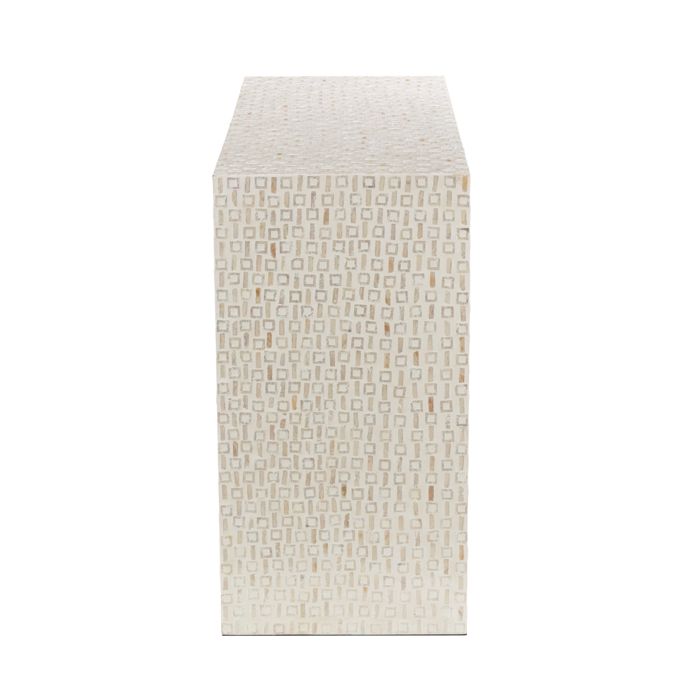 DecMode 44" x 31" Cream Capiz Shell Handmade Mosaic Inlay Console Table, 1-Piece