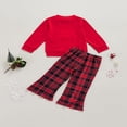 thumbnail image 2 of Ensembles Filles Rouge Chandail à Manches Longues Lettre Pantalon Évasé à Carreaux, 2 of 6