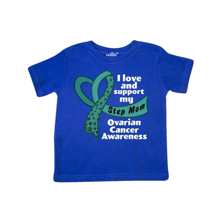 

Inktastic I Love and Support My Step Mom Ovarian Cancer Teal Ribbon Gift Toddler Boy or Toddler Girl T-Shirt