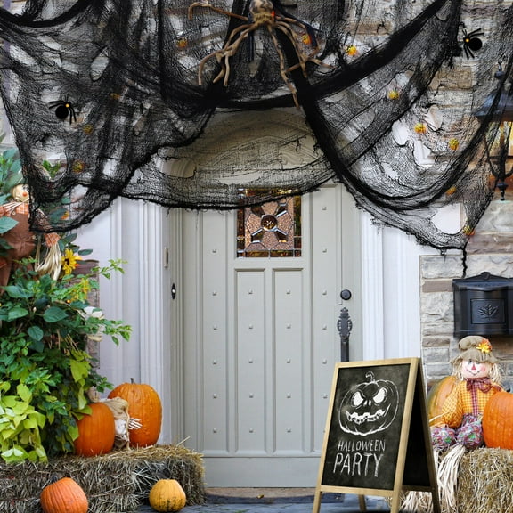 Halloween Creepy Fabric, Creepy Cloth Spooky Fabric Cloth Creepy Decoration Party Door Window Decor for Haunted House Patio Garden (Black)