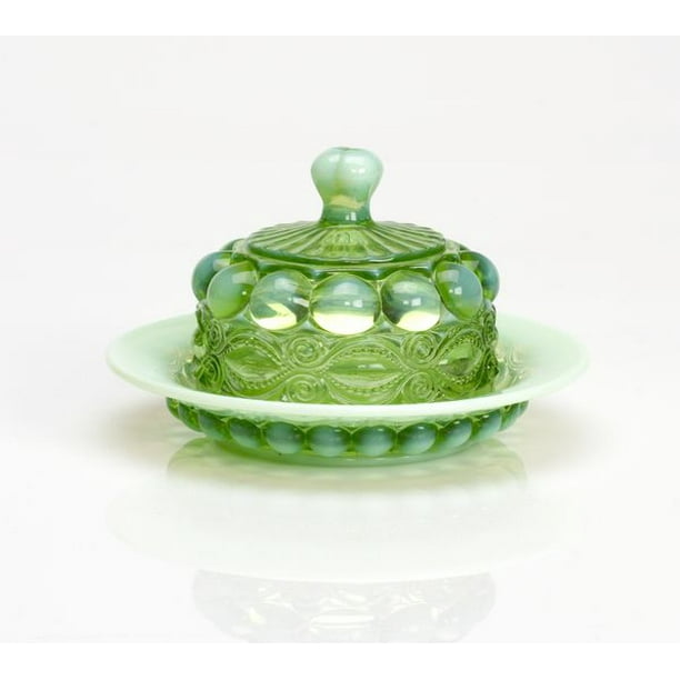 Mosser Glass Eye Winker Butter Dish Green Opal