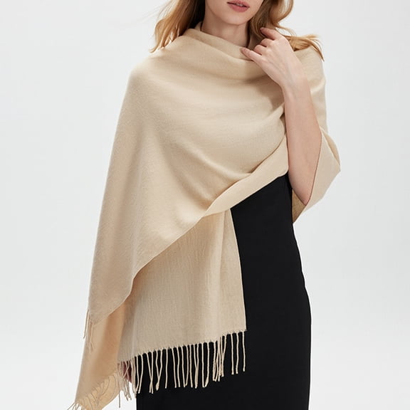 Lumtrix Womens Scarf Oversized Solid Color Tassel Shawl Wrap Warm 70.87 Inch Long Scarf Beige One Size