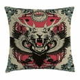 thumbnail image 1 of Animal Throw Pillow Cushion Cover, Abstract Gothic Drawing of a Leopard Head with Horns and Wings Floral Ornaments Art, Decorative Square Accent Pillow Case, 18 X 18 Inches, Multicolor, by Ambesonne, 1 of 2