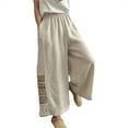 thumbnail image 2 of BLOCLOALO Baggy Pants Wide Leg Pants Women's Boho Embroidered Linen Palazzo Pants Wide Leg Cropped Pant Casual Flowy Mid Waist Trousers Pants Flowy Pants Lounge Pants Comfortable Pants Beige L, 2 of 5
