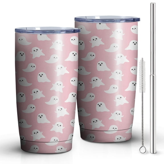 Hallween Ghosts Cute Spooky Tumbler with Straw, Ghosts Cute Spooky Stainless Steel Double Walled Vacuum Insulated Cup, Spooky Holiday Gifts for Women Men
